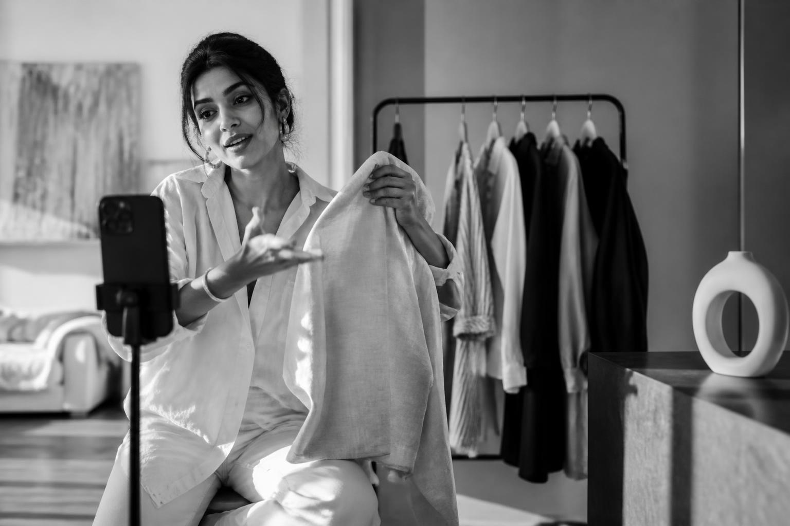 creator presenting a garment in a reel